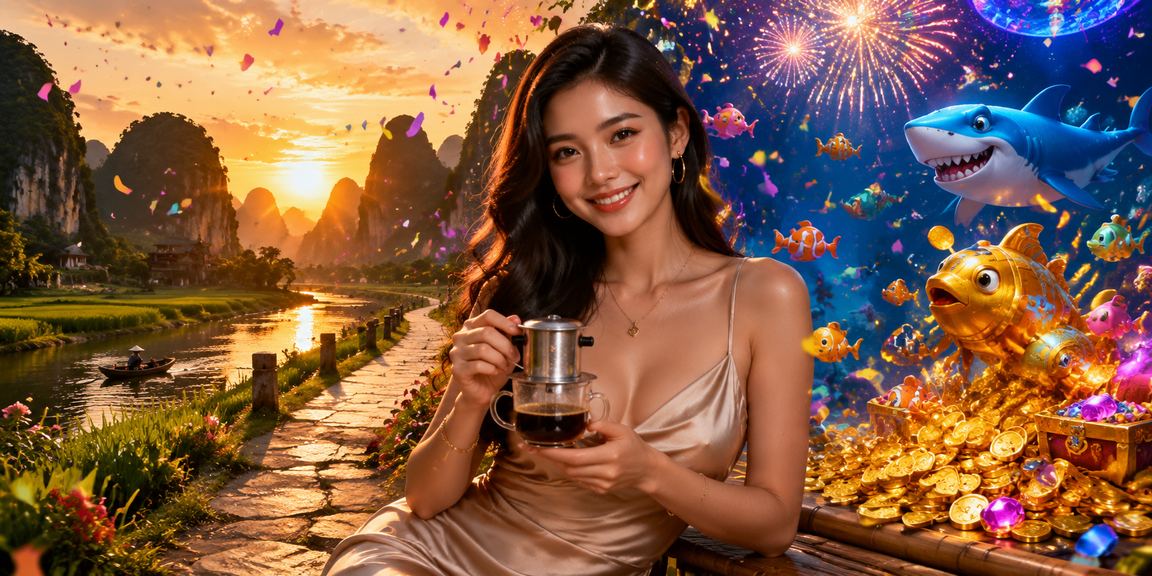 Khung cảnh Ninh Bình với người dùng trải nghiệm casino trực tuyến bên ly cà phê